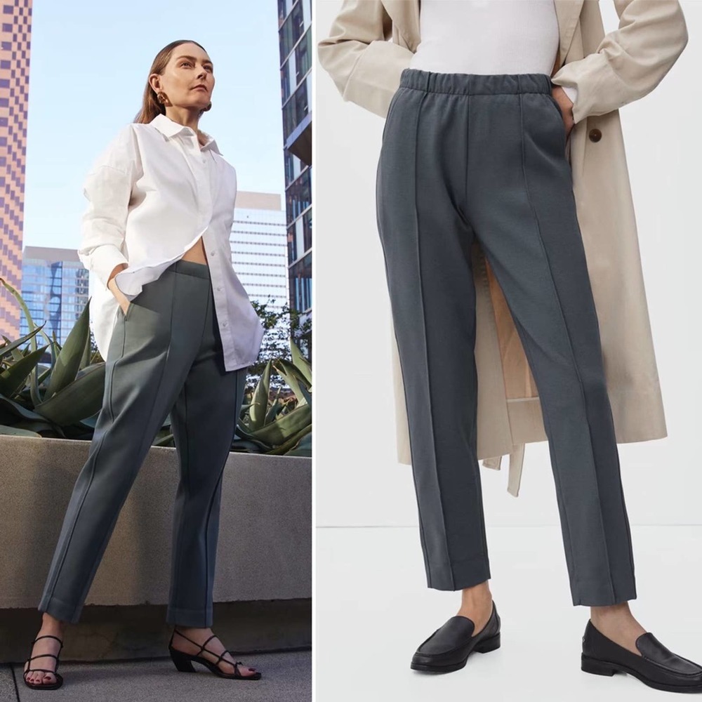 EVERLANE The Dream Pant Slate Gray Pull On Stretch Structured Comfortable NEW